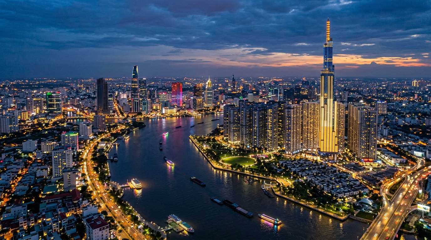 Ho Chi Minh City Skyline and Landmark 81 at dusk