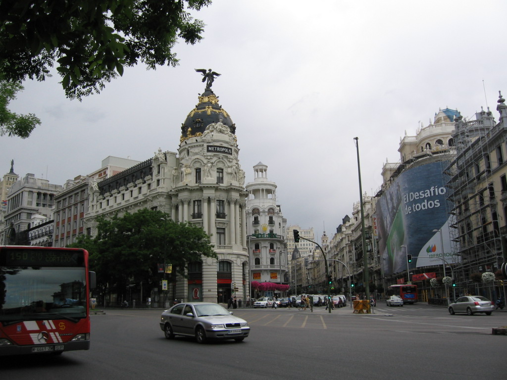 Madrid Gran Via and Calle de Alcala bustling city avenue