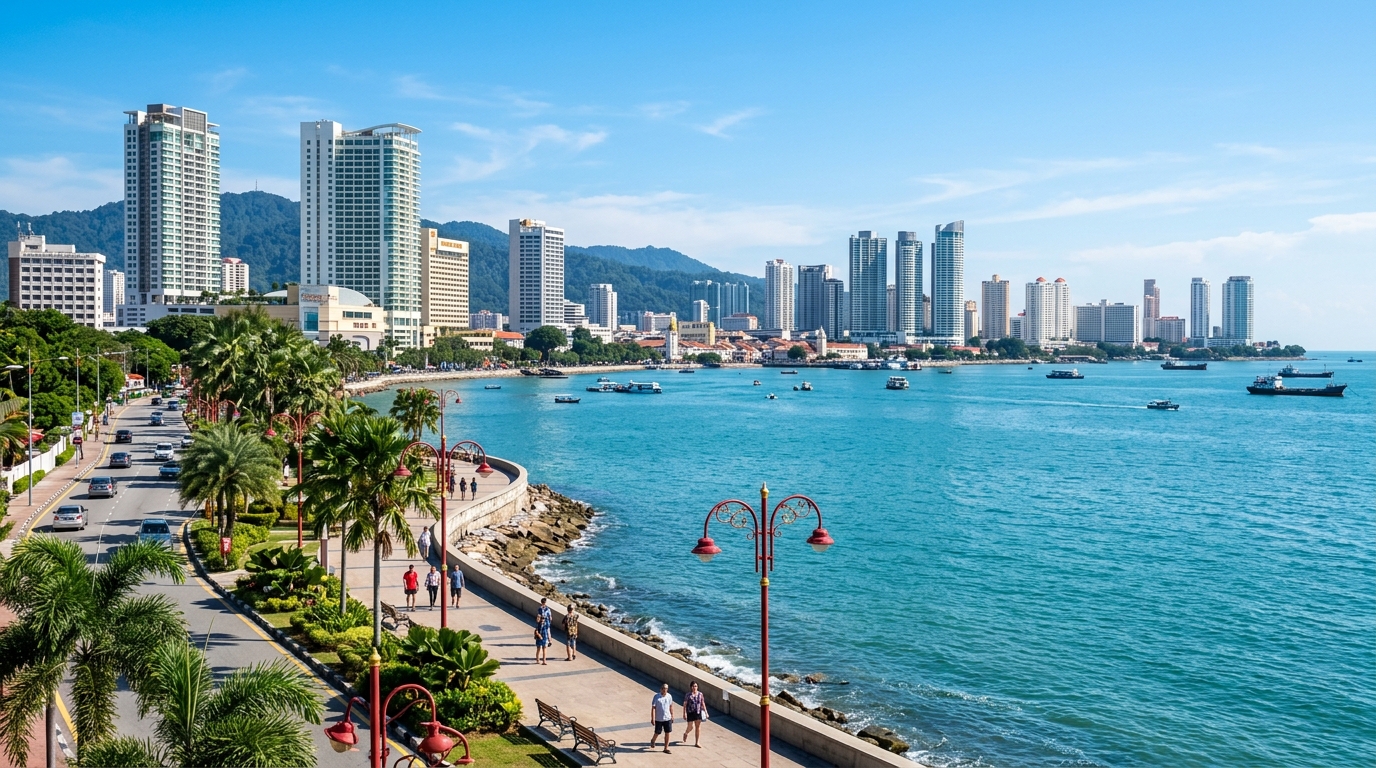 Penang Coastal Waterfront and George Town Skyline