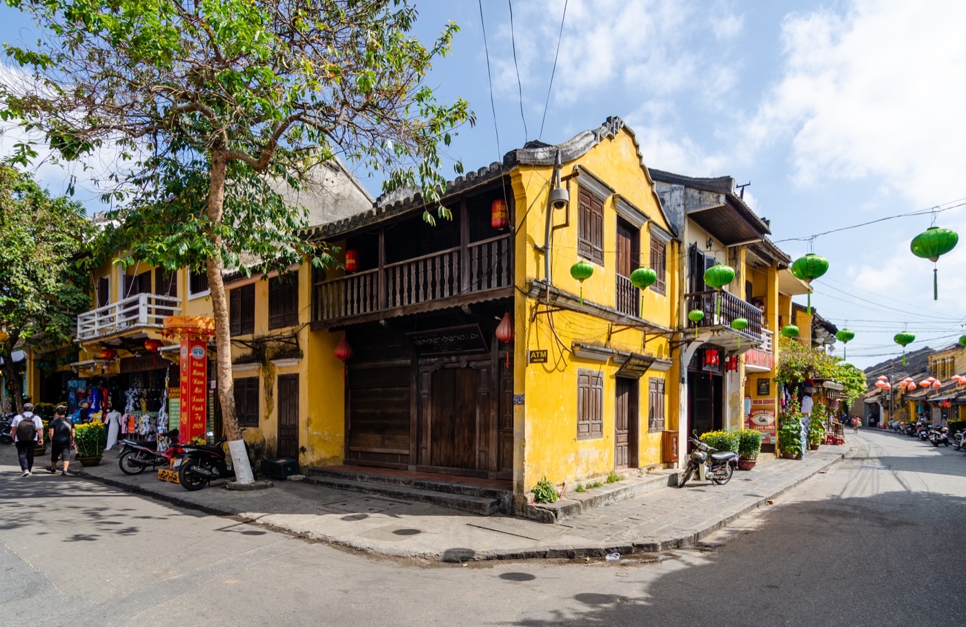 Hoi An Ancient Town with yellow historic buildings and colorful lanterns